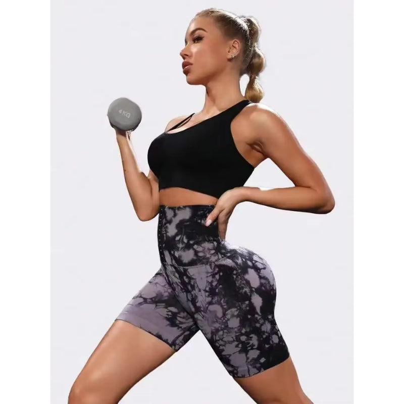 Tie-Dyed Wide-Waist Slim Fit Fitness Shorts