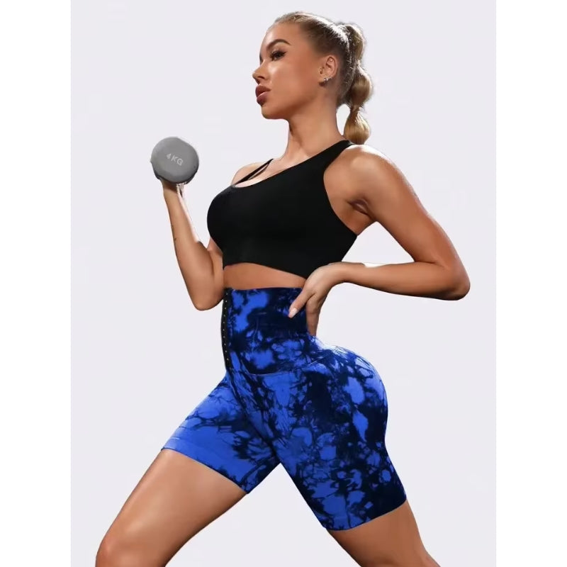 Tie-Dyed Wide-Waist Slim Fit Fitness Shorts