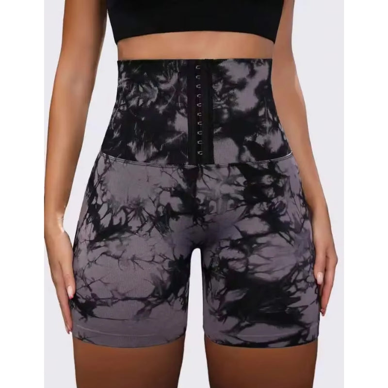 Tie-Dyed Wide-Waist Slim Fit Fitness Shorts