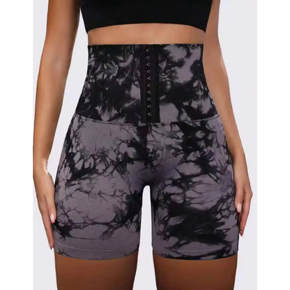 Tie-Dyed Wide-Waist Slim Fit Fitness Shorts