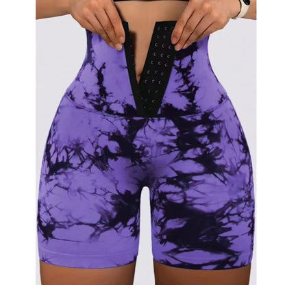 Tie-Dyed Wide-Waist Slim Fit Fitness Shorts