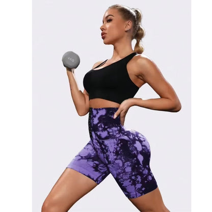 Tie-Dyed Wide-Waist Slim Fit Fitness Shorts