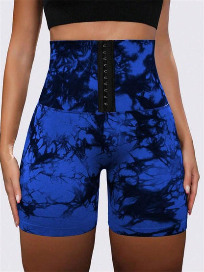 Tie-Dyed Wide-Waist Slim Fit Fitness Shorts